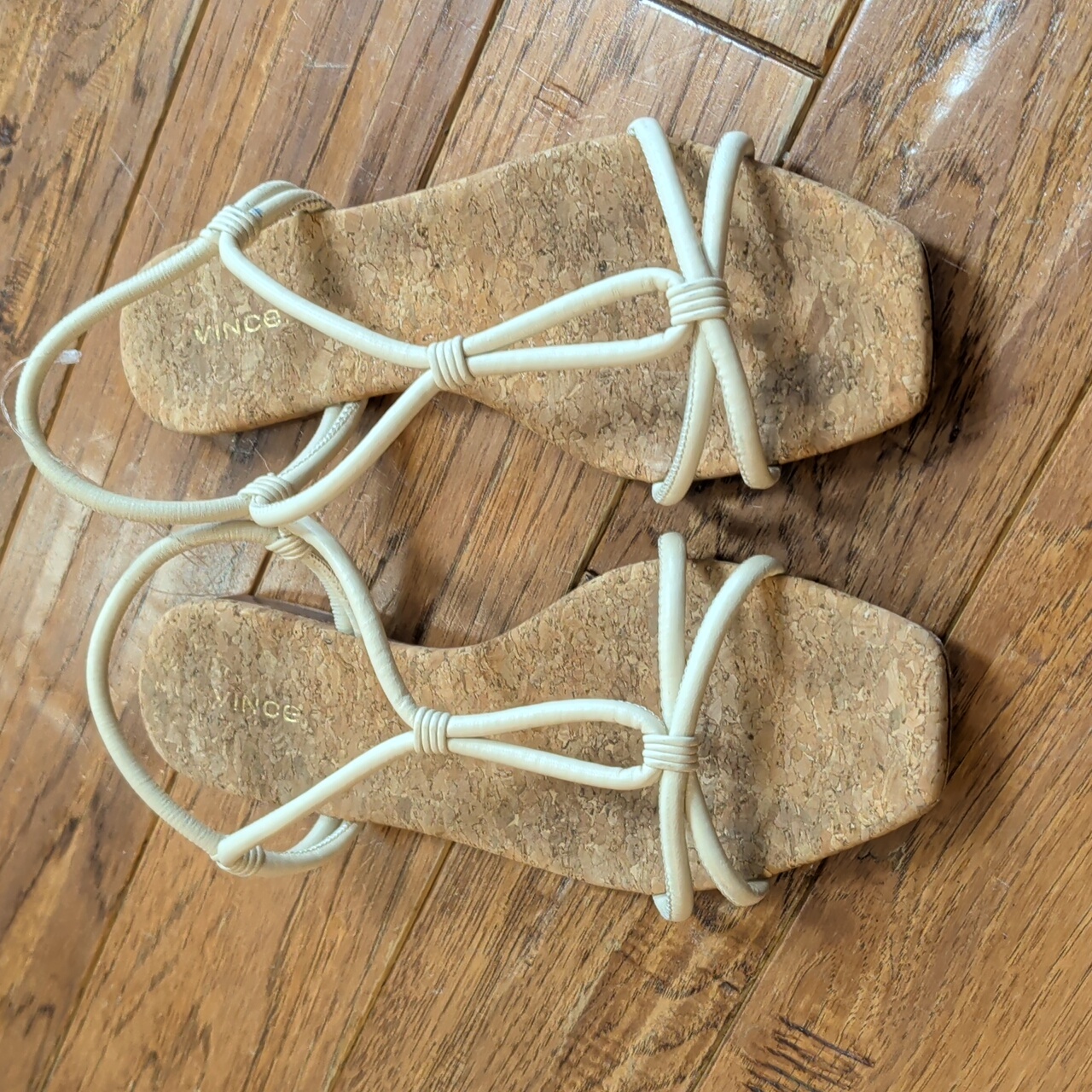 Vince Hazen Flat Square Toe Strappy Leather Cork Sandals